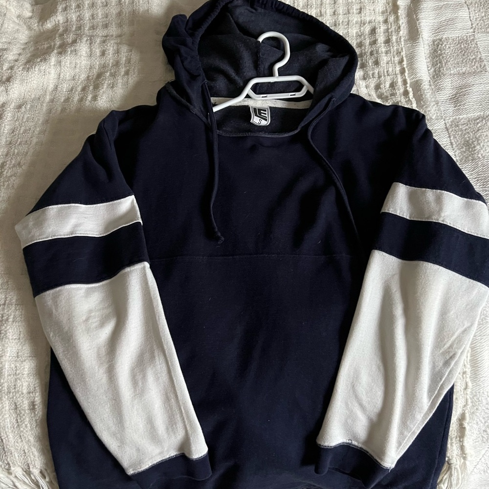 Navy and White Color-Block Sweatshirt Hoodie